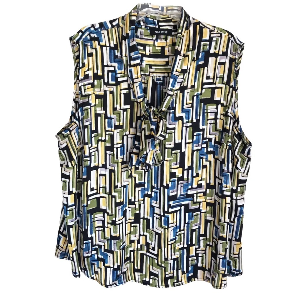 NINE WEST floral Sleeveless blouse summer top with attached tie